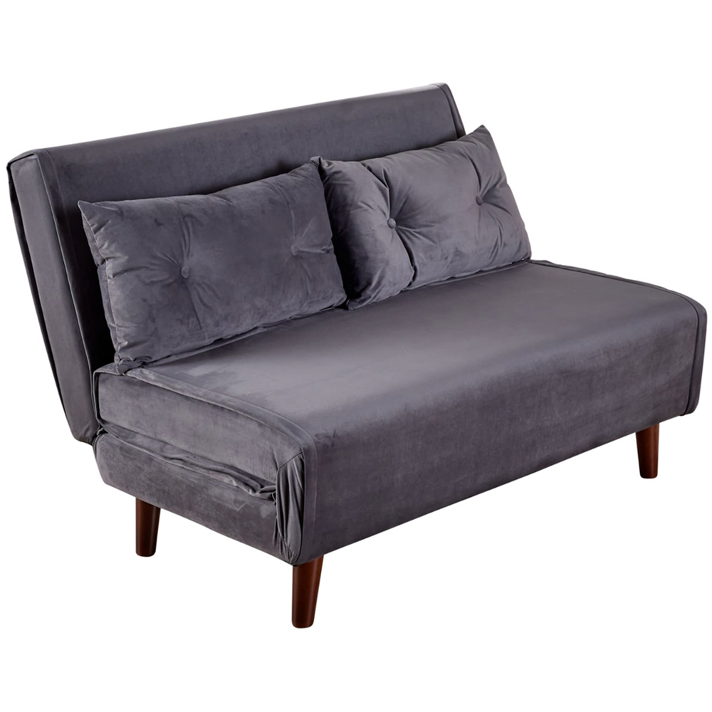 Home Source Morella 2 Seater Grey Velvet Folding Sofa Bed with Pillow Image 2