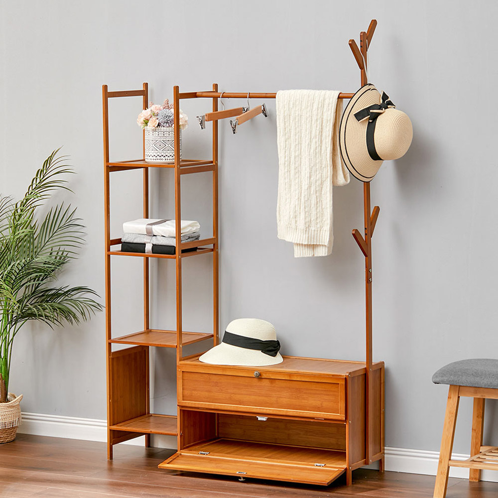Living and Home Freestanding Bamboo Clothes Rack with Drawers Image 6