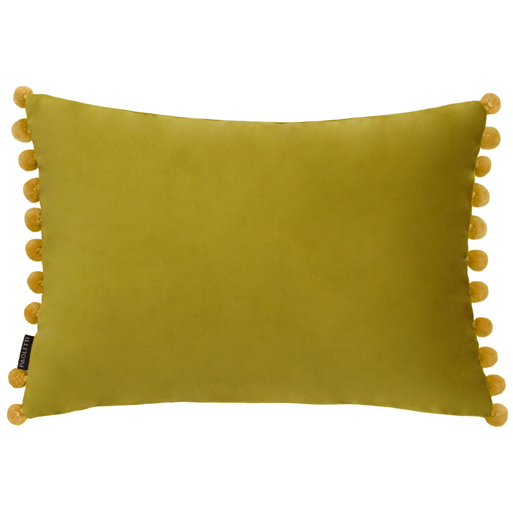 Paoletti Fiesta Bamboo Gold Pom Pom Velvet Cushion Image 1