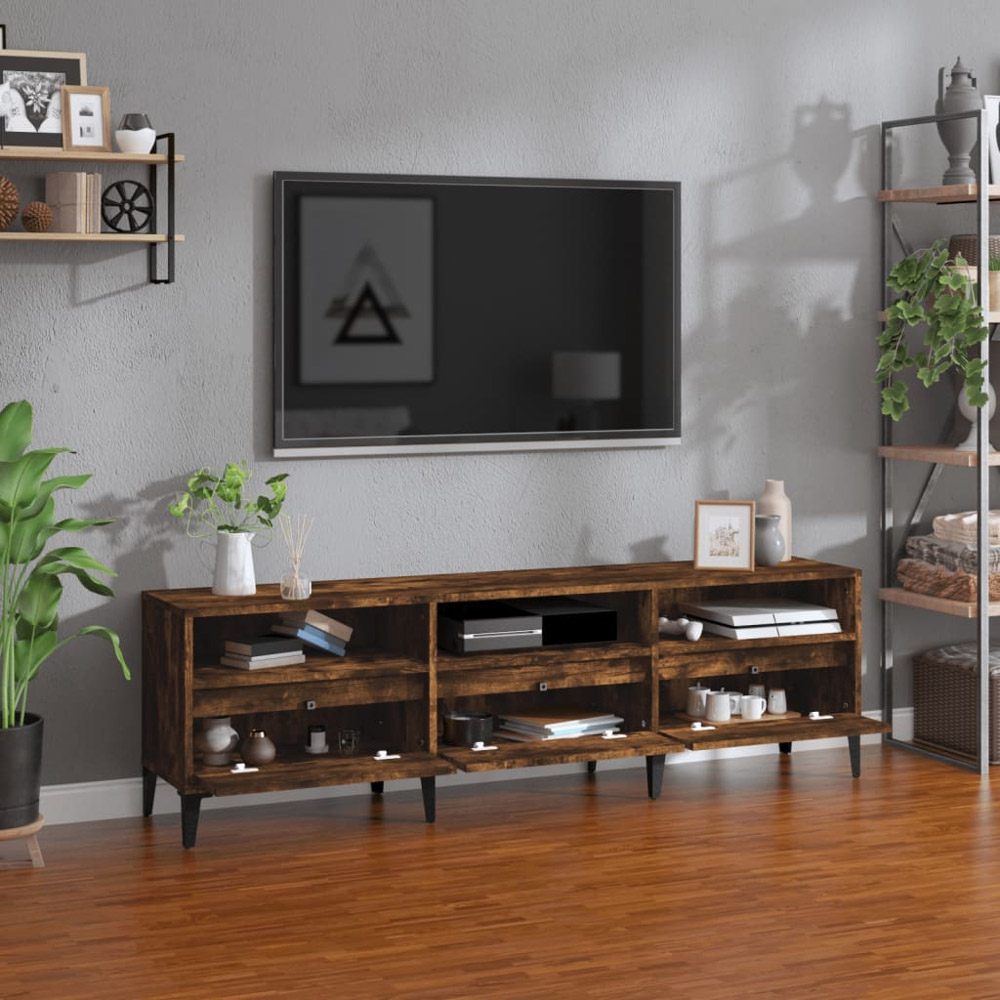 vidaXL 3 Drawer 3 Open Shelf Smoked Oak TV Cabinet with Black Legs Image 3