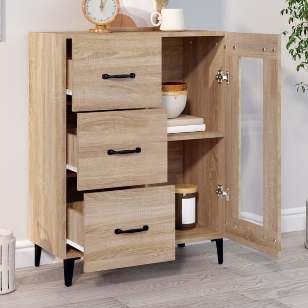 vidaXL Single Glass Door 3 Drawer Sonoma Oak Sideboard Image 1