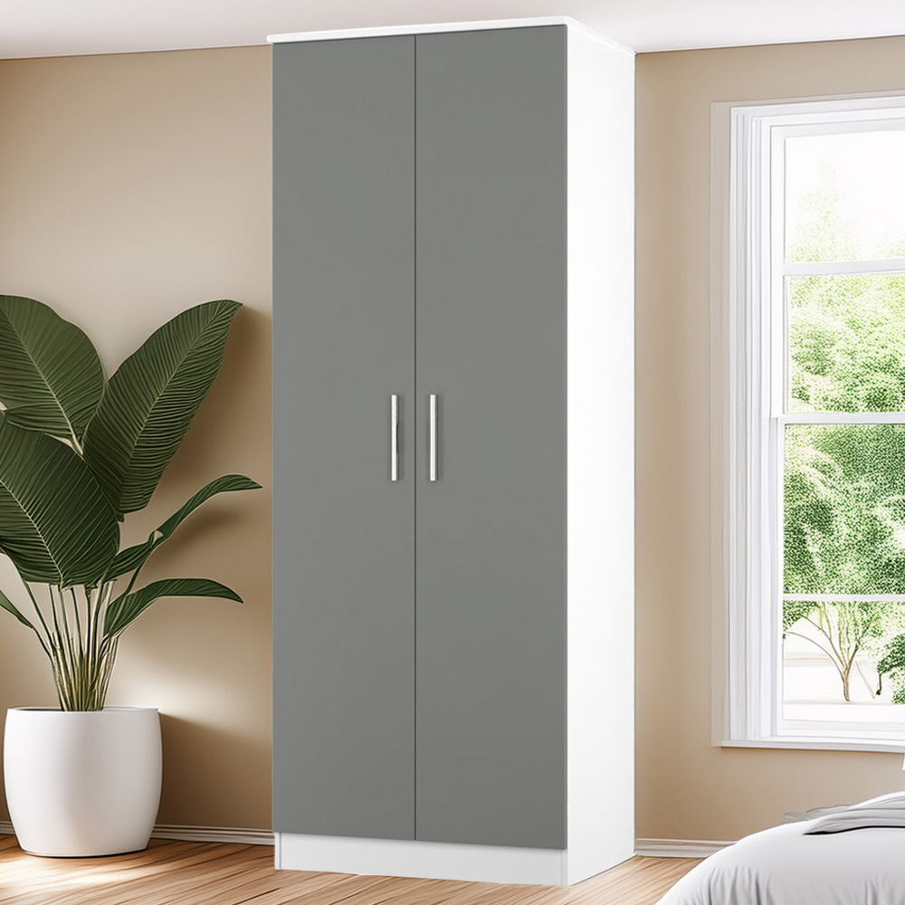 Crowndale Contrast 2 Door Dusk Grey and White Tall Wardrobe Ready Assembled Image 1