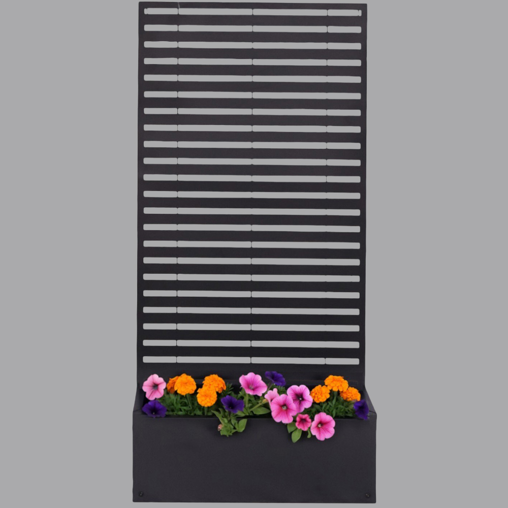 Slatted Planter with Trellis Black Image 5