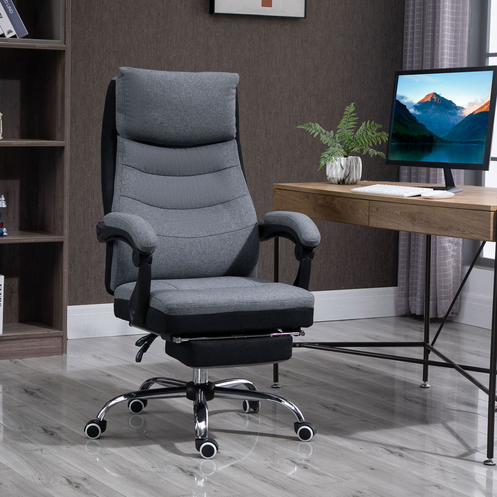 Portland Grey Linen Feel Fabric Swivel High Reclining Office Chair Image 1