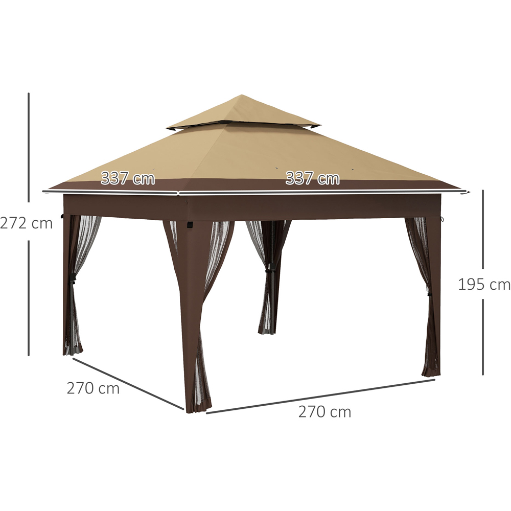Outsunny 3 x 3m Brown Pop Up Gazebo with Netting Image 7