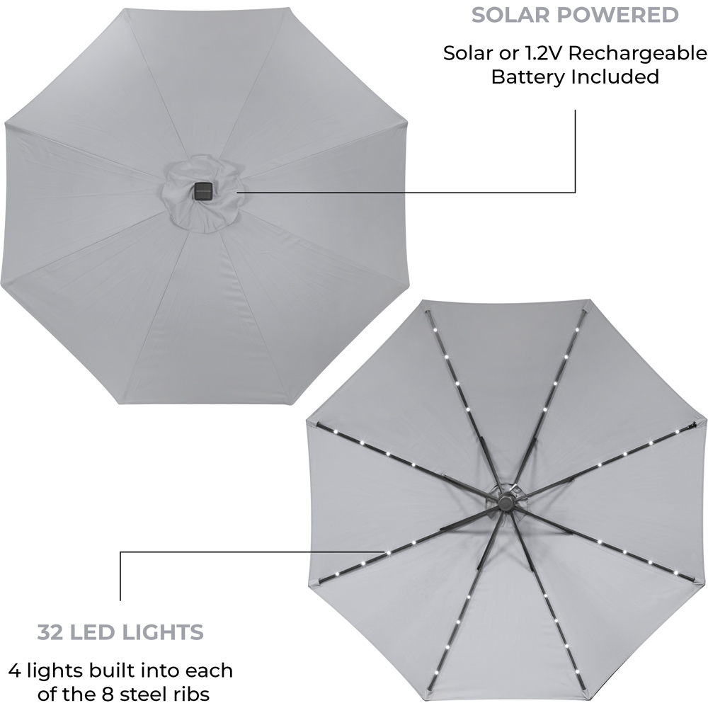 GardenKraft Grey 32 Solar LED Crank and Tilt Parasol 2.7m Image 5