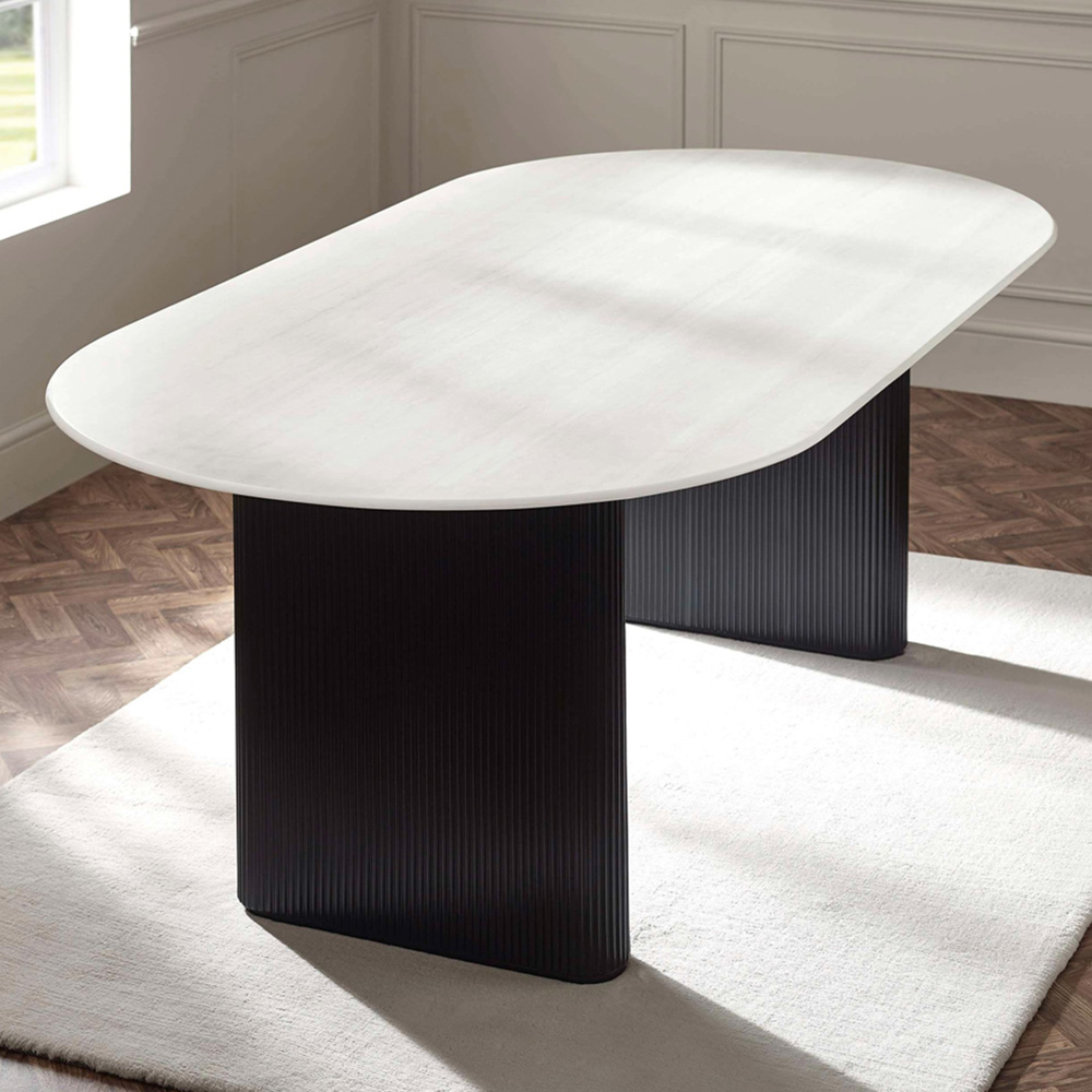 Julian Bowen Bolivia 6 Seater White Stone Effect Oval Dining Table Image 1