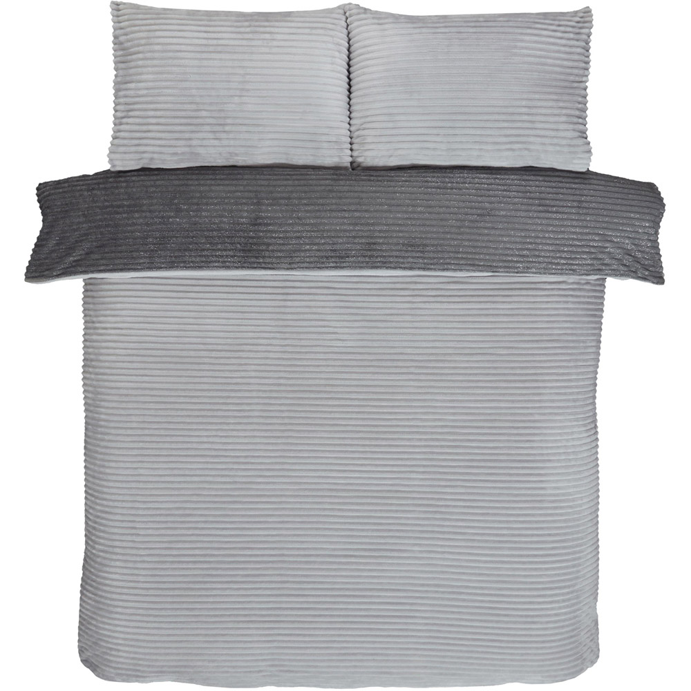 Smart Living Double Grey Sparkle Ribbed Fleece Reversible Duvet Cover Set Image 4