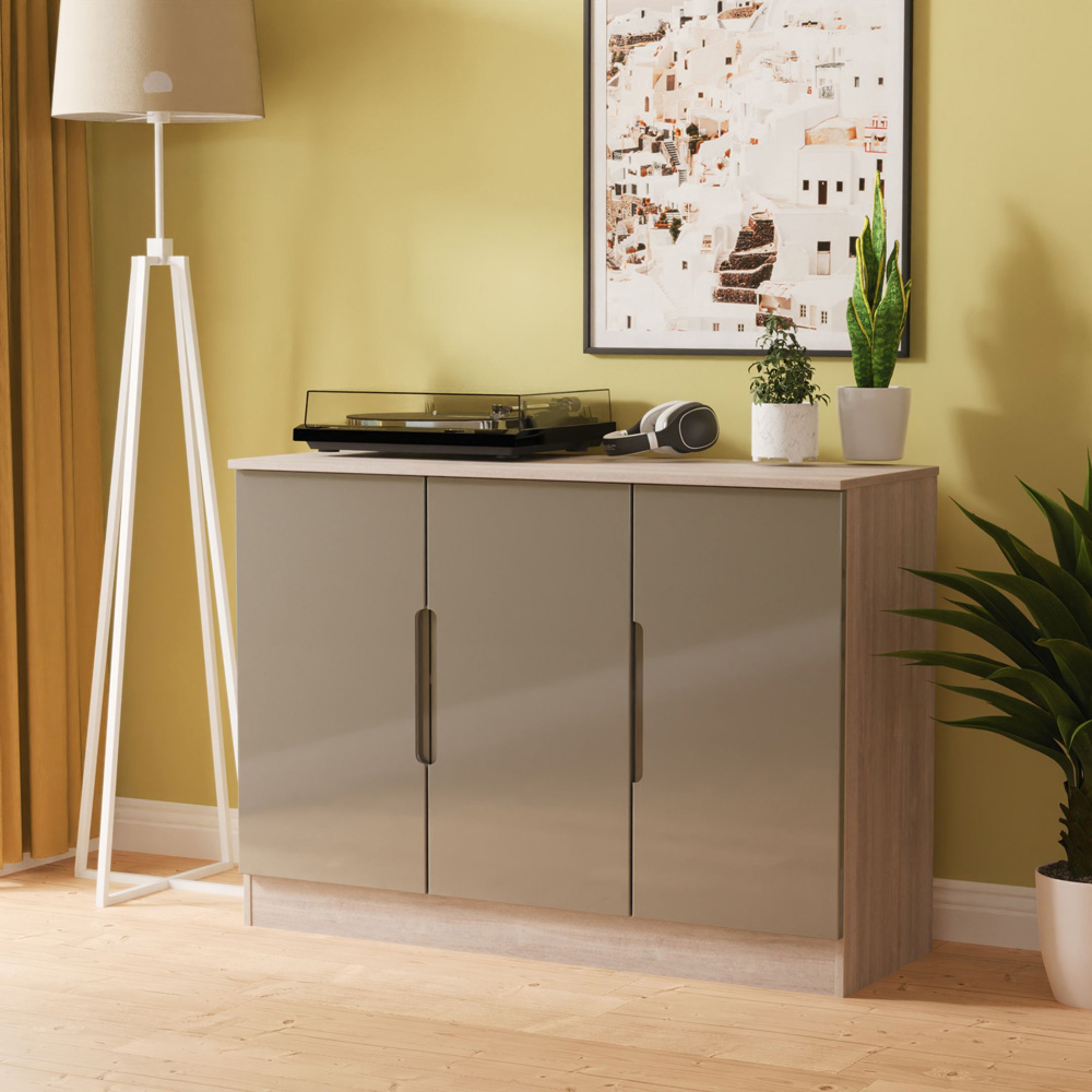Crowndale Milan 3 Door Grey Gloss and Grey Oak Sideboard Ready Assembled Image 8