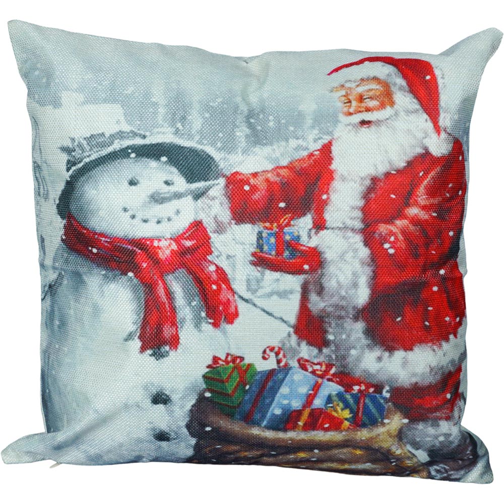Xmas Haus Christmas-Theme Santa and Snowman Design Cushion 40 x 40cm Image 1