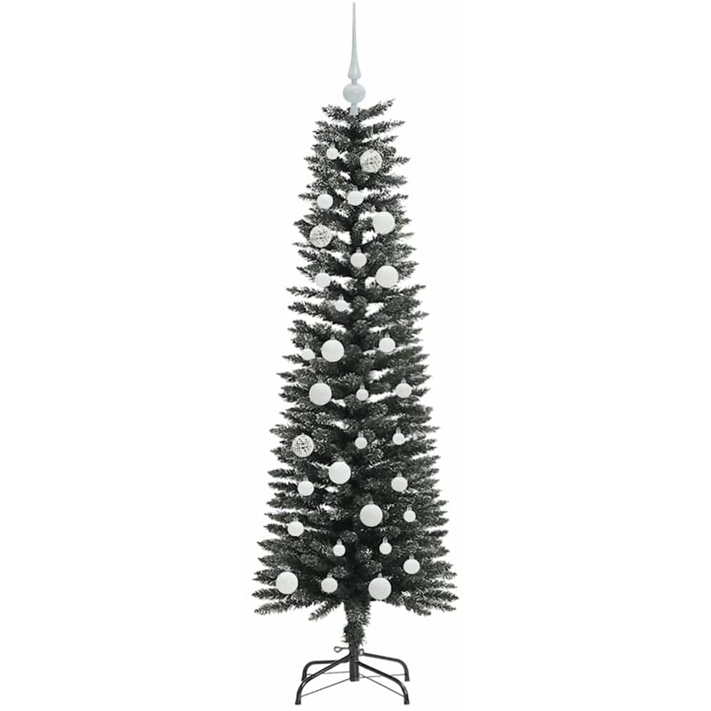 vidaXL Pre-Lit White Baubles Green Artificial Christmas Tree 5ft Image 4