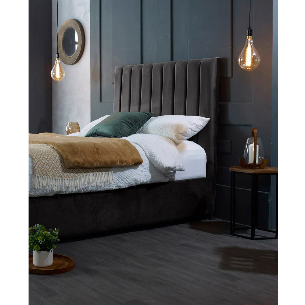 Eleganza Home Redding King Size Black Plush Velvet Bed Frame with Headboard Image 2