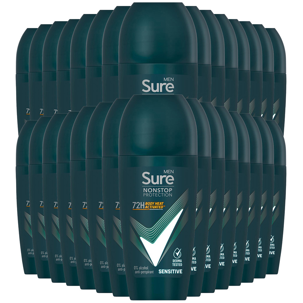 Sure Men Sensitive 72H Nonstop Protection Anti-Perspirant Roll On Deodorant 50ml 30 Pack Image 1
