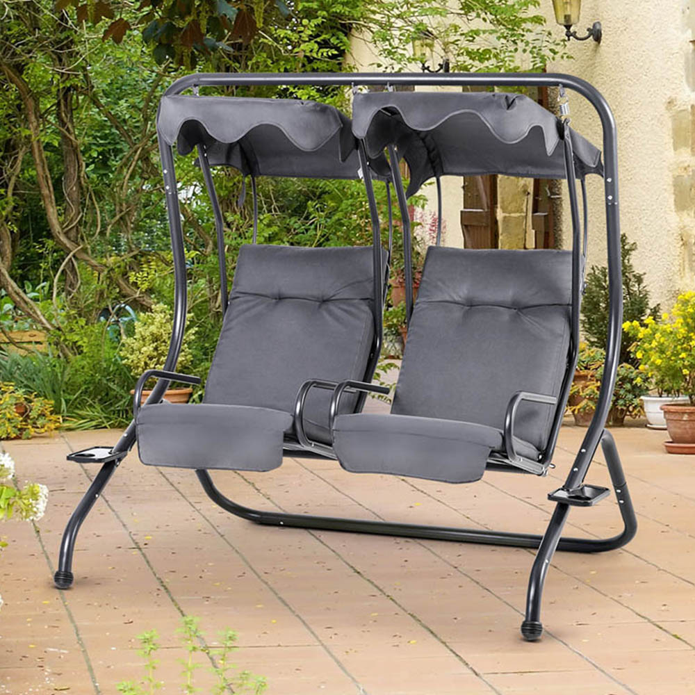 Outsunny 2 Seater Grey Modern Garden Swing Chair with Removable Shade Canopy Image 1
