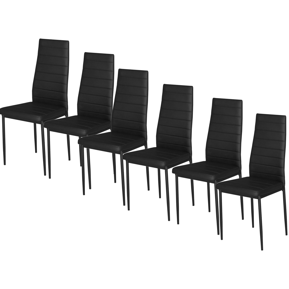 Living and Home Set of 6 Black Faux Leather Armless High Back Dining Chairs Image 2