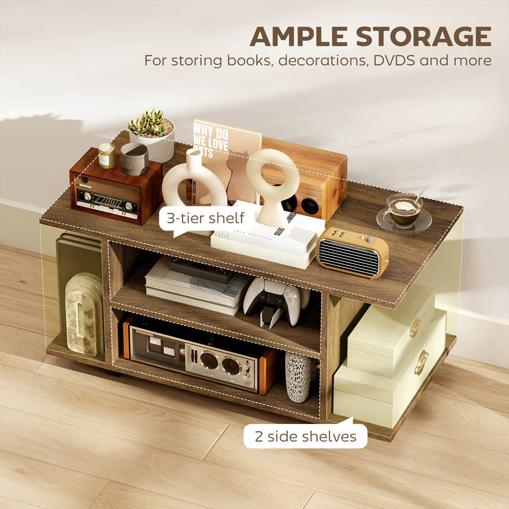 Portland 4 Shelf Walnut Mobile Modern Multifunctional TV Unit Image 7