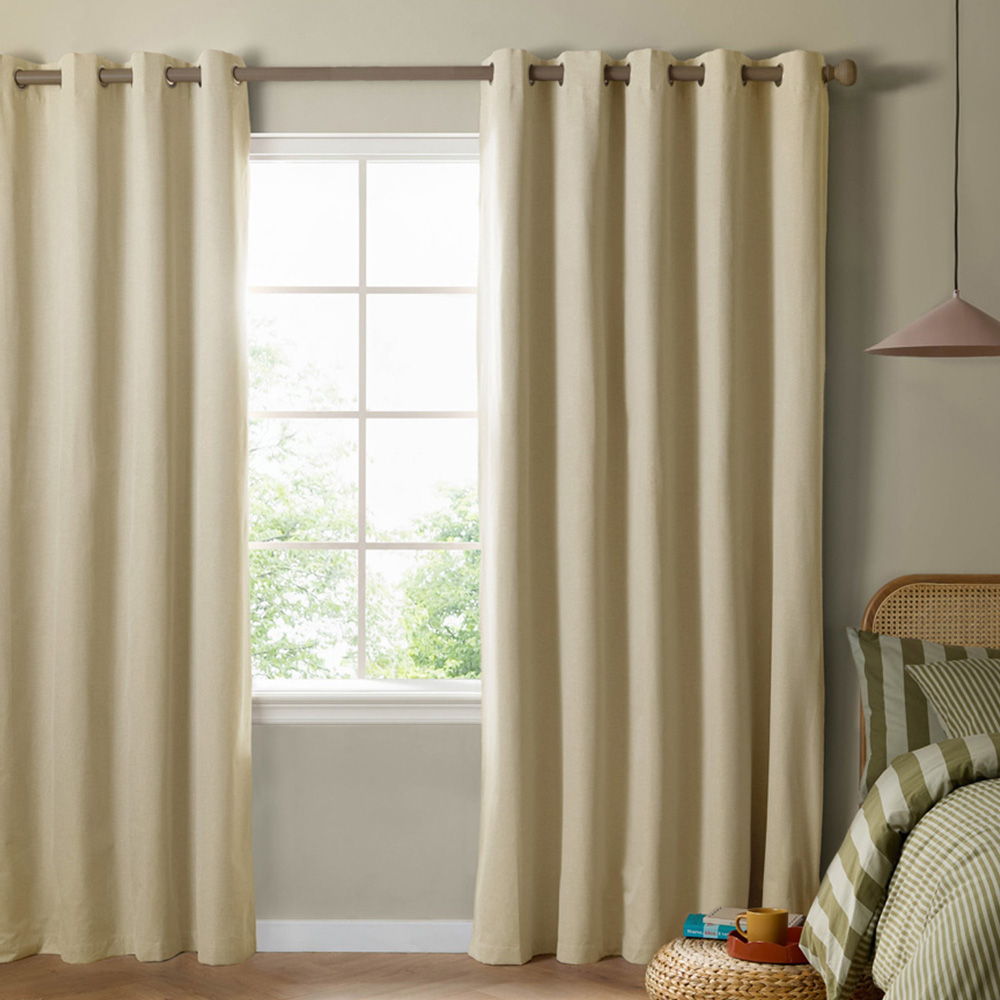 Furn The Ultimate Custard Cream Textured Woven Blackout Eyelet Curtains 168 x 229cm Image 1