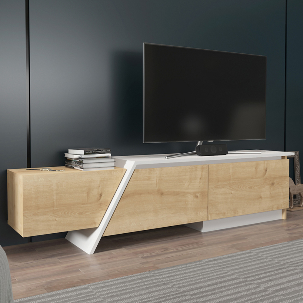 Decorotika Zonas 3 Door Oak and White TV Unit Image 1