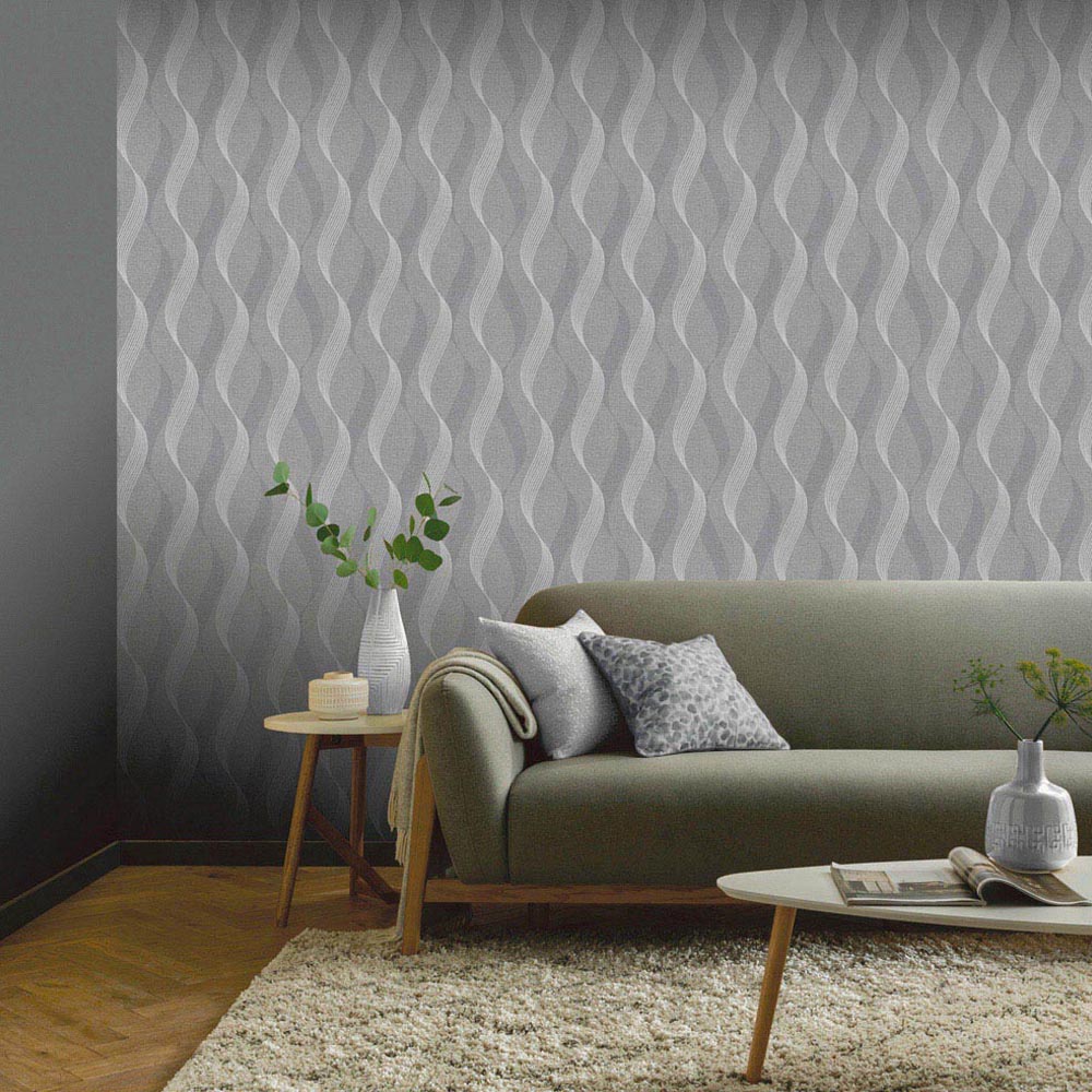 Arthouse Luxe Ribbon Charcoal and Silver Wallpaper Image 3