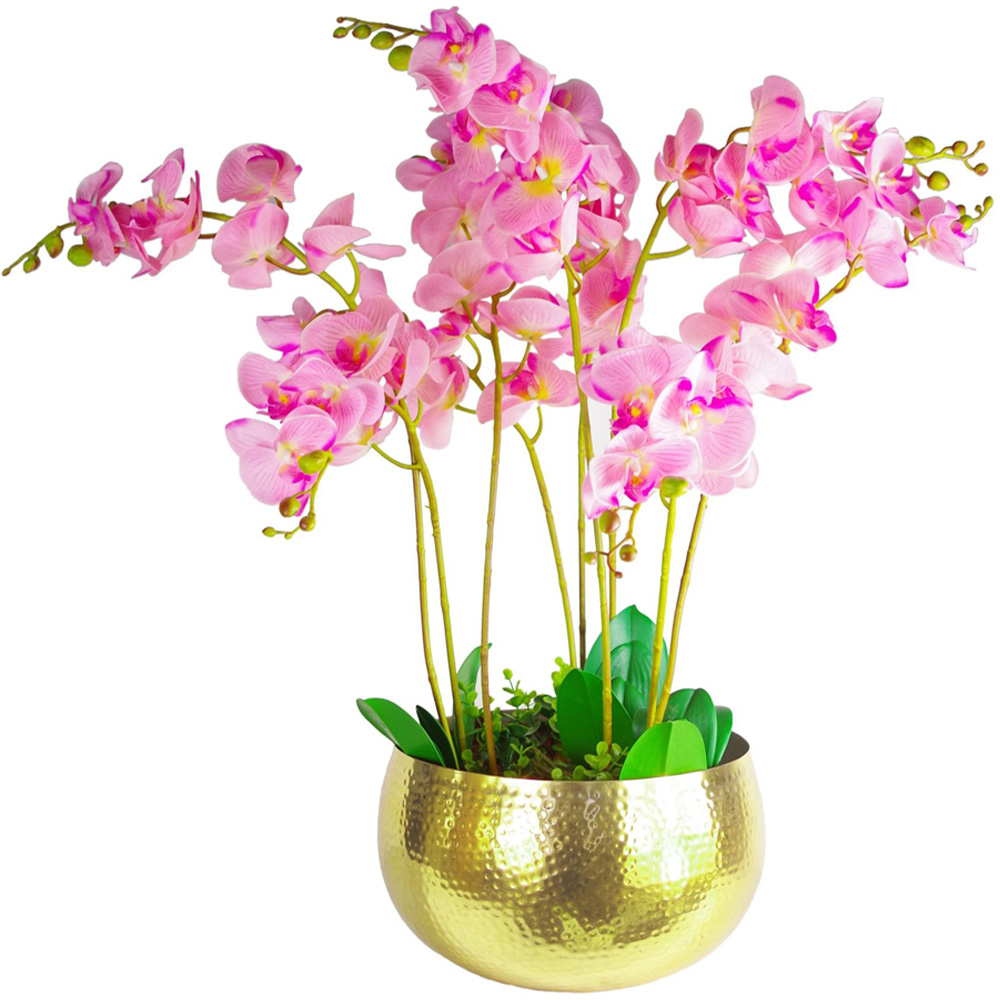 Botanik Gold Metal Straight Edge Hammered Planter 20 x 32cm Image 2