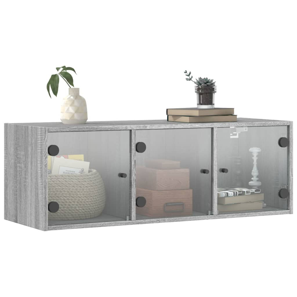vidaXL 3 Door Grey Sonoma Glass Wall Cabinet Image 4