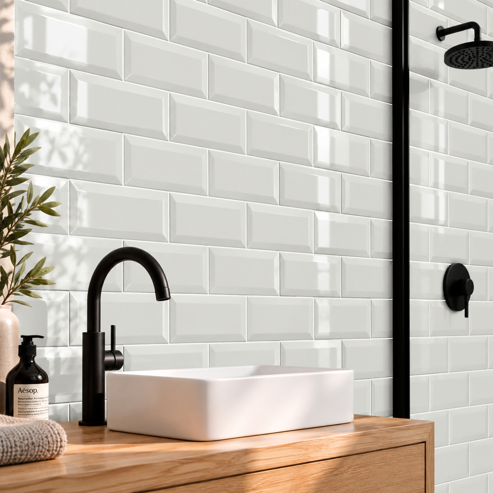 Go Bathrooms Metro White Gloss Ceramic Wall Tile 100 x 200mm 50 Pack Image 3