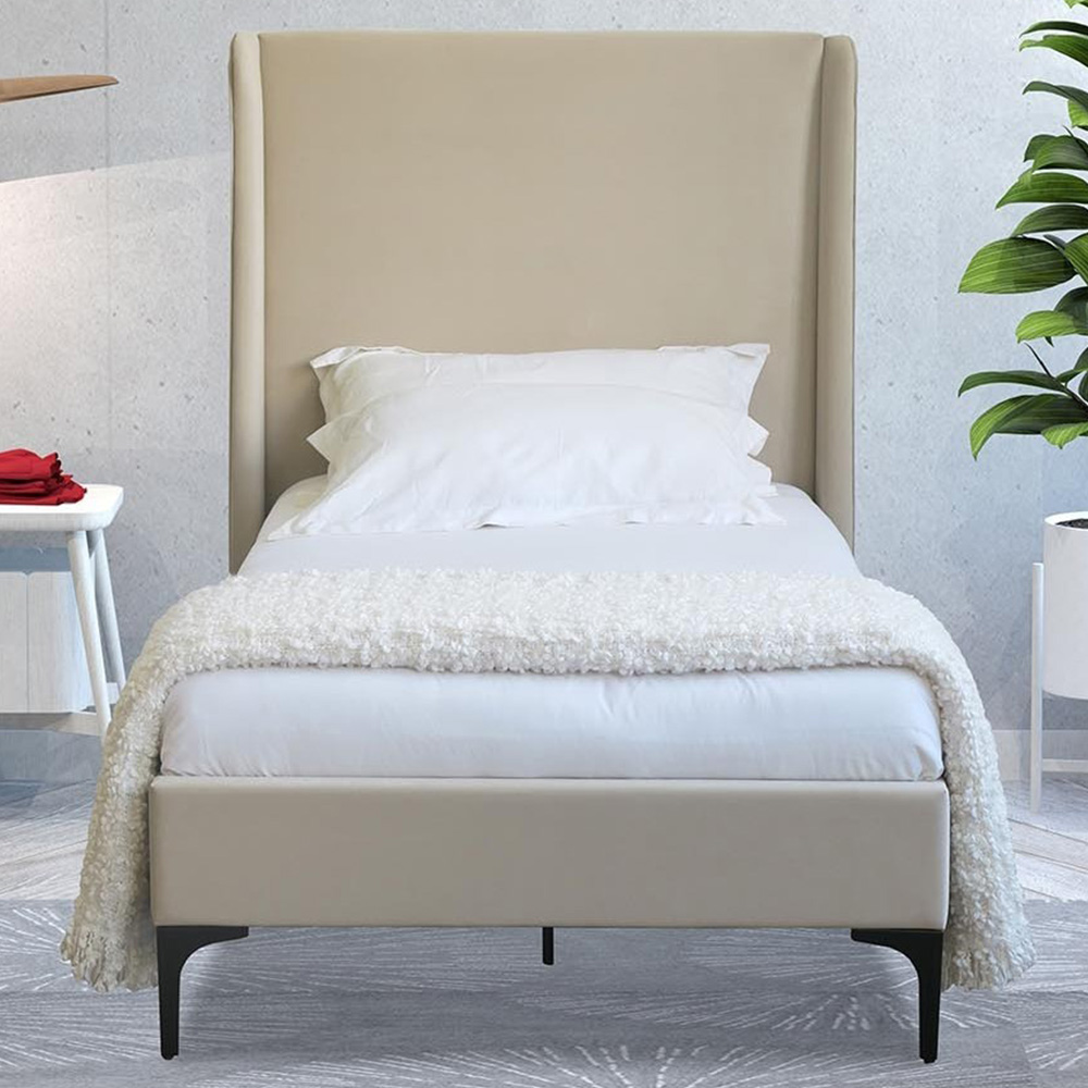 Lauren Single Cream Wooden Fabric Bed Image 1