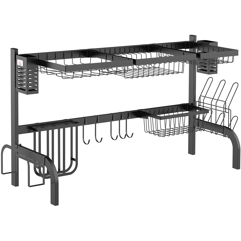 HOMCOM 2 Tier Black Over The Sink Dish Drainer Rack 100cm Image 1