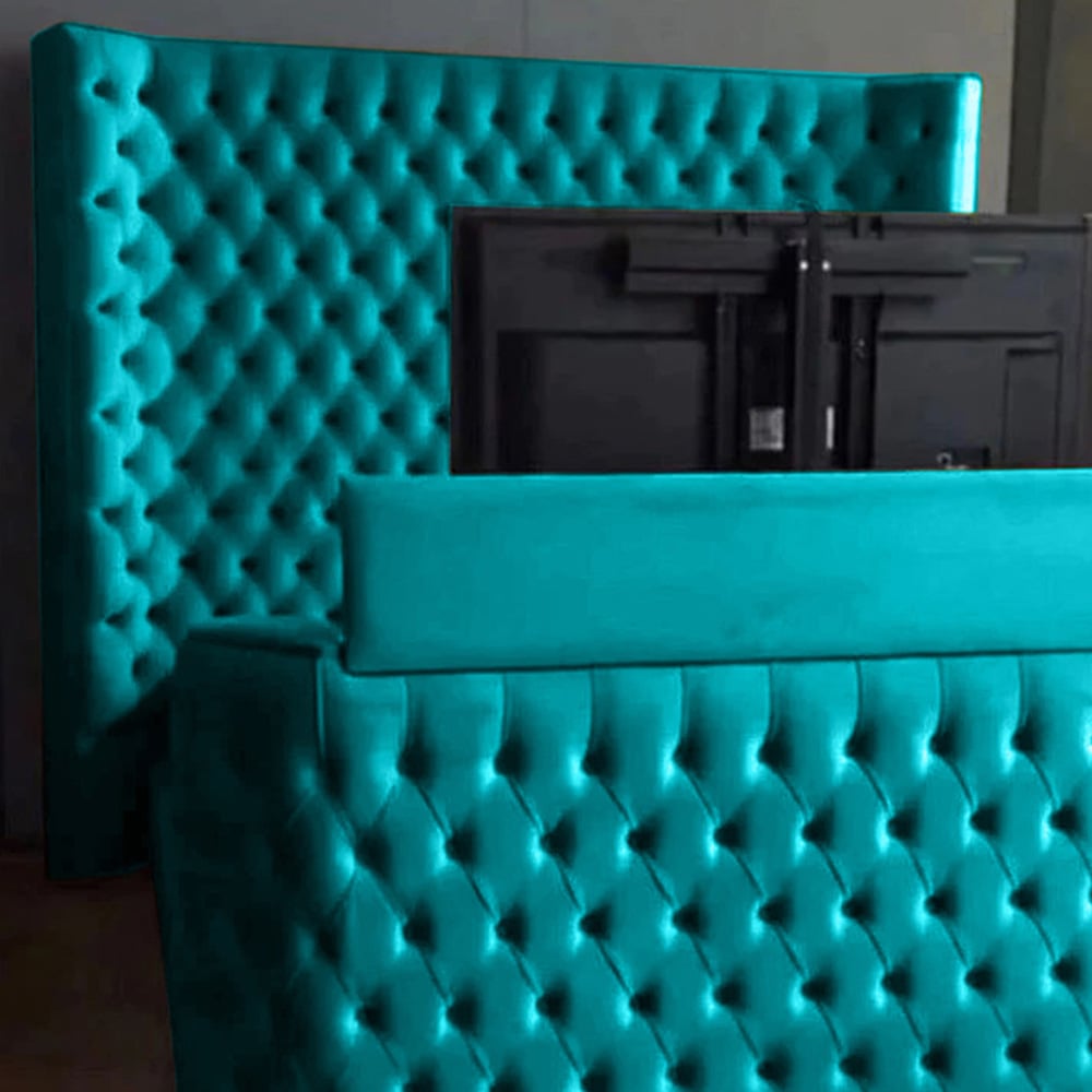 Eleganza Home Elisa Double Teal Plush Velvet TV Bed Frame with Curved Headboard Image 2