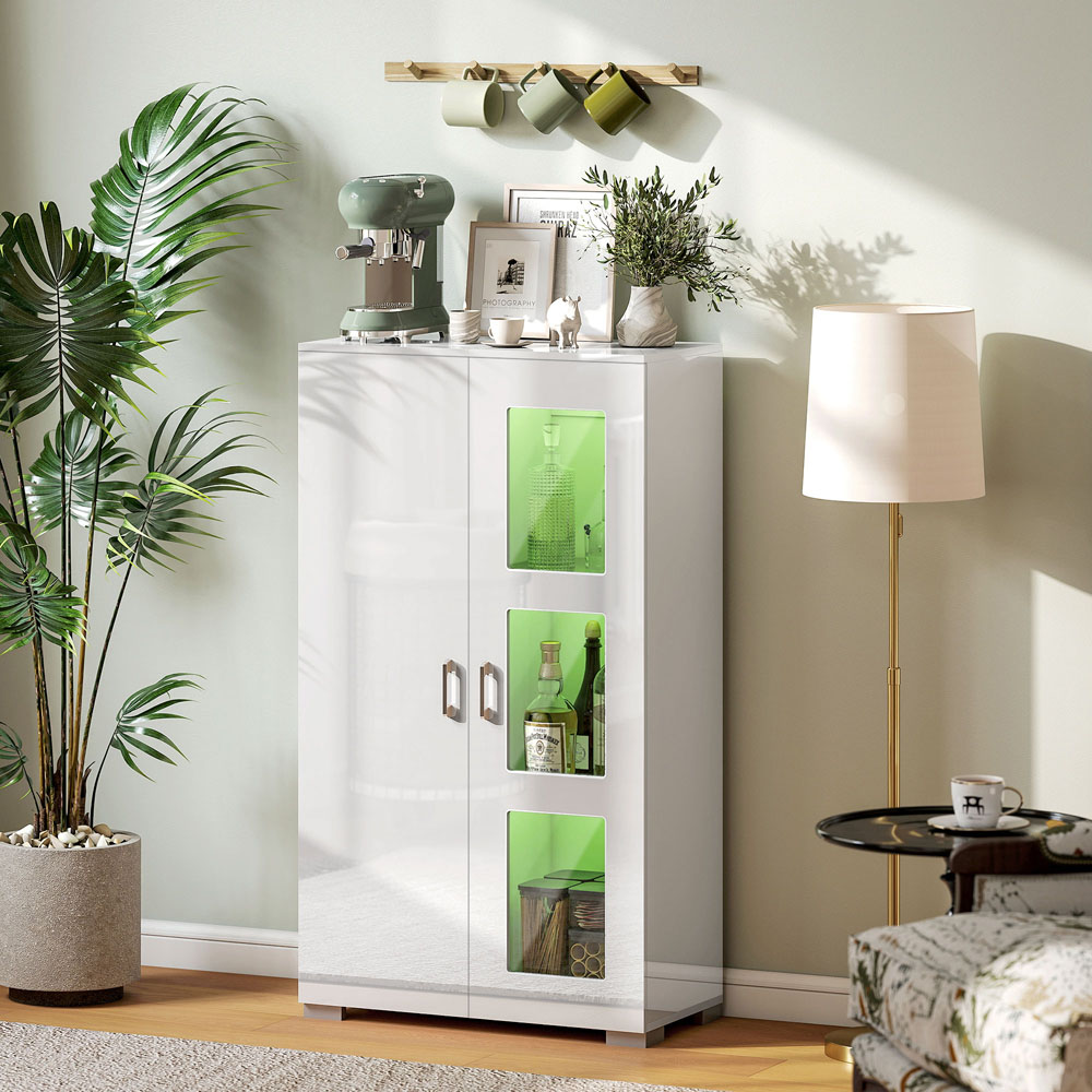 HOMCOM 2 Door White Display Cabinet with Glass Shelves Image 4