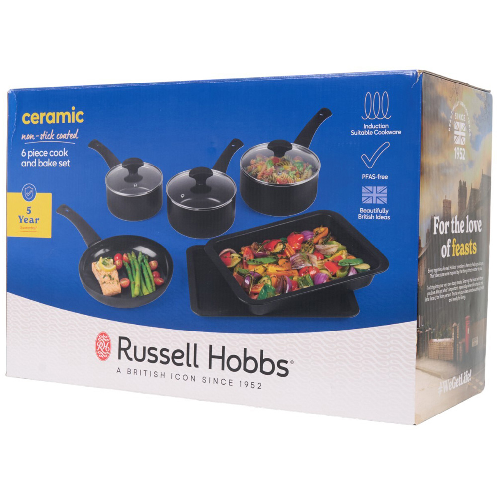 Russell Hobbs 6 Piece Ceramic Cookware Set Black Image 5