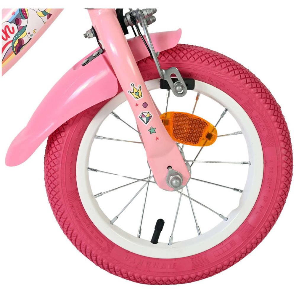 Volare Unicorn Kids 12 inch Pink Bike with Stabilisers Doll Seat and Basket Image 8