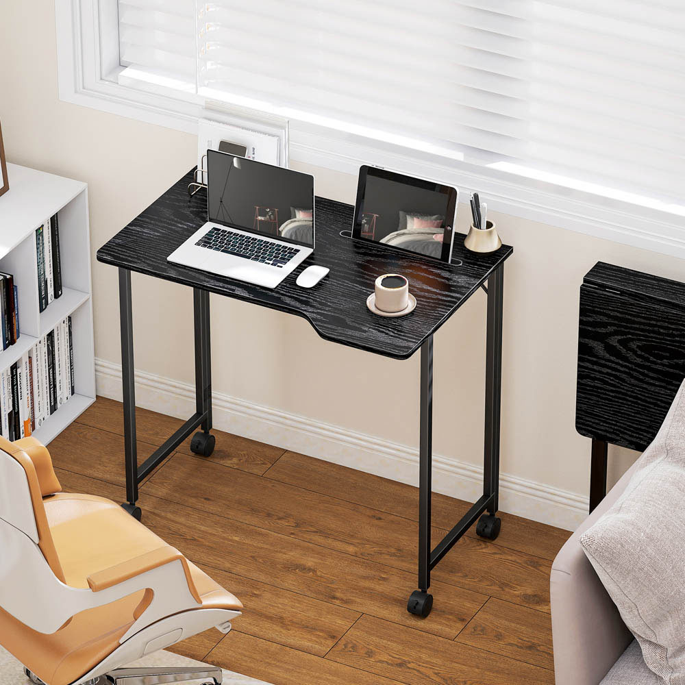 Portland Foldable Small Writing Desk with Wheels Black Image 3