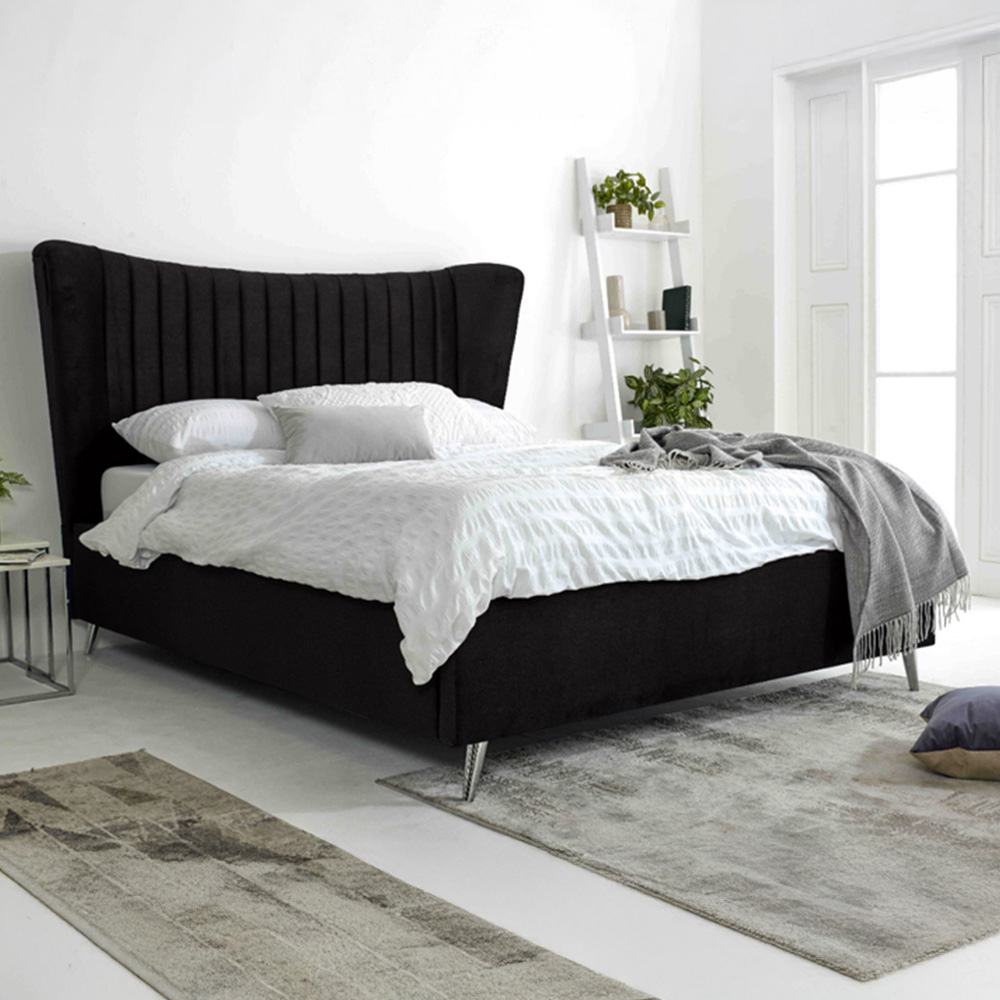 Eleganza Tatum Super King Size Black Plush Velvet Bed Frame with Headboard Image 1
