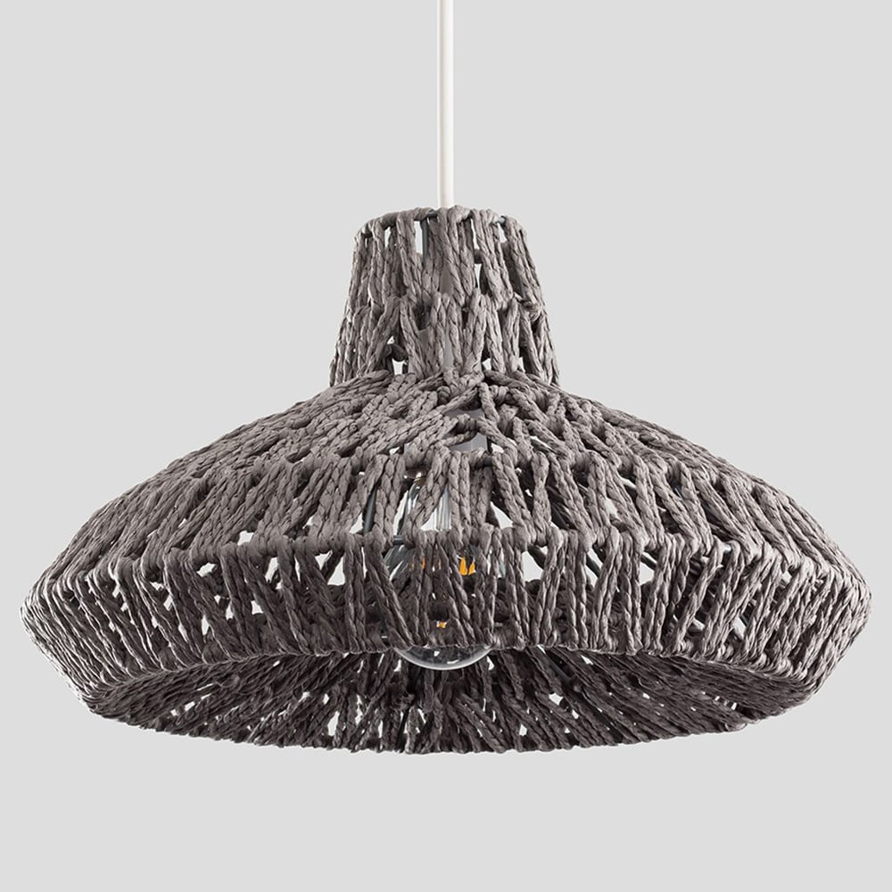 ValueLights Hamilton Grey Woven Easy Fit Pendant Light Lamp Shade Image 3