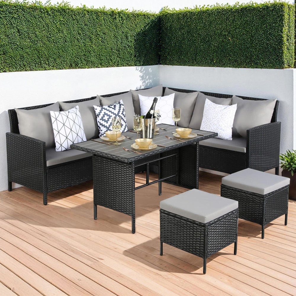 Home Garden Direct Thalia 8 Seater Black Rattan Corner Sofa Set with Polywood Table Image 8