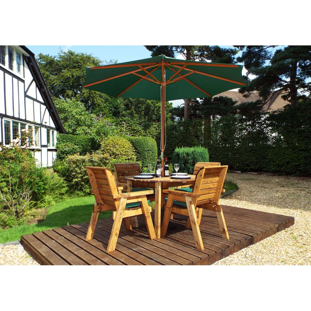 Charles Taylor Solid Wood 4 Seater Round Outdoor Dining Set with Green Cushions Image 8
