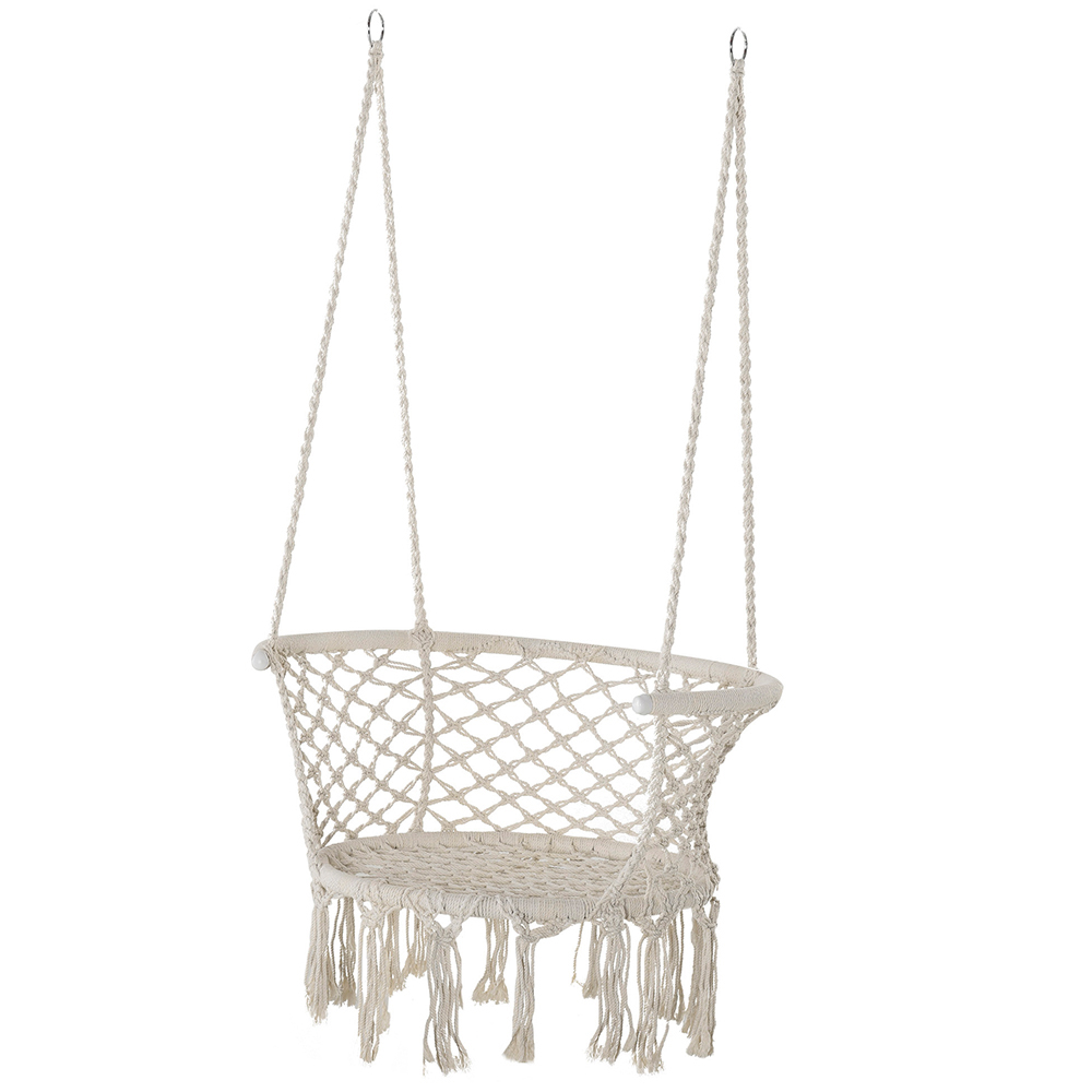Outsunny Cream Hanging Macrame Swing Chair Image 2