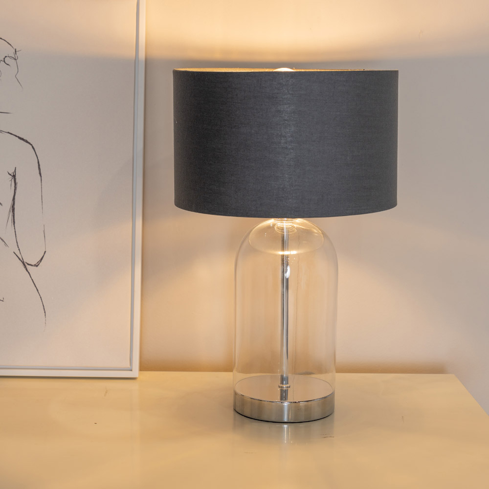 ValueLights Jessy Silver Glass LED Table Lamp with Charcoal and Chrome Lamp Shade Image 3