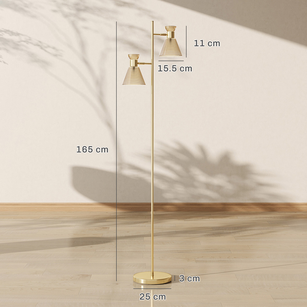 HOMCOM Gold Tone Adjustable Dual Head Floor Lamp Image 9