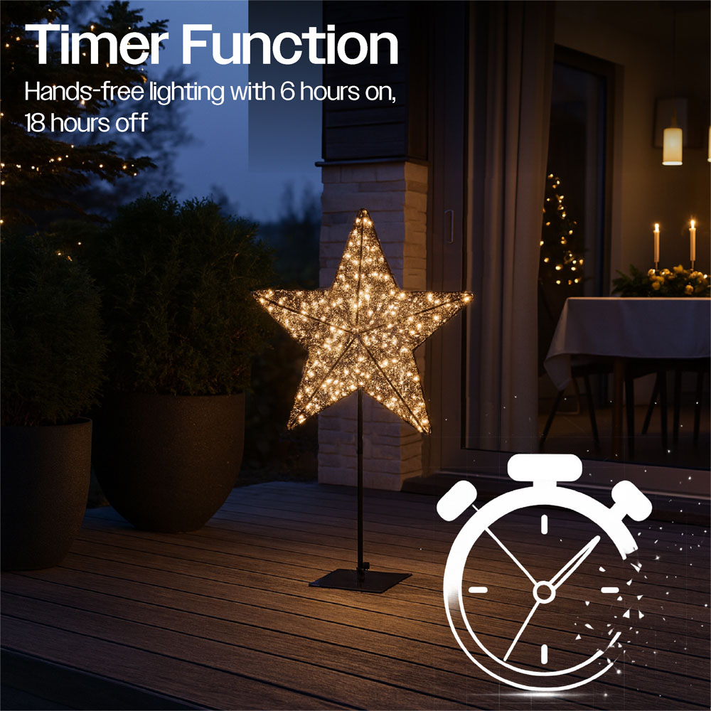 Xmas Haus Black 100 Warm White LED Star on Stand Christmas Decoration 41 x 66cm Image 4