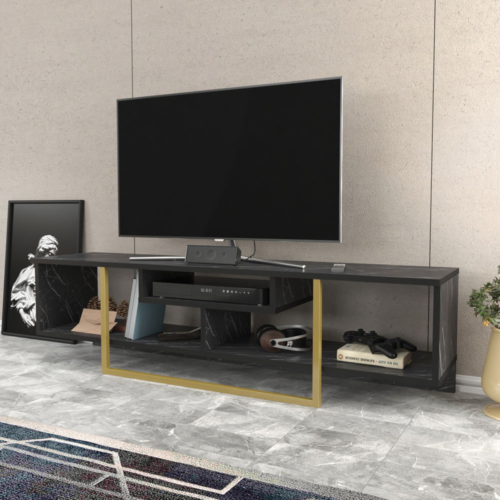 Decorotika Asal 3 Shelf Bendire and Gold Modern TV Unit Image 5