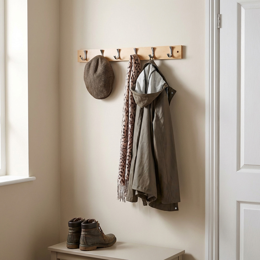 6 Hook Coat and Hat Hooks Board Image 2