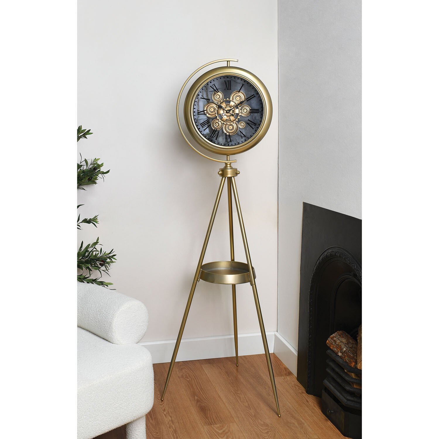 Tripod Floor Clock with Table - Brass Image 2