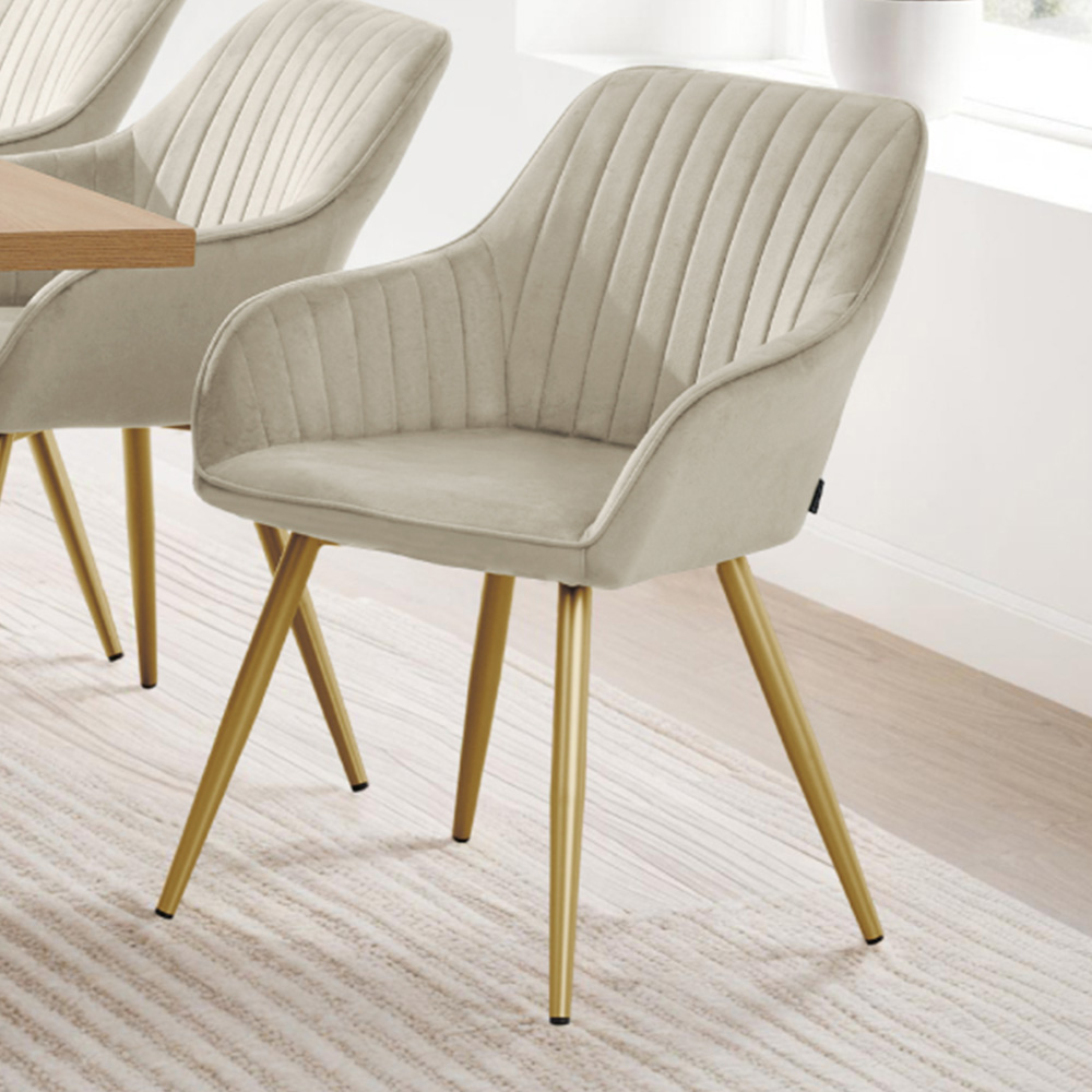 tectake Marilyn Set of 2 Cream Gold Quilted Velvet Dining Chair Image 1