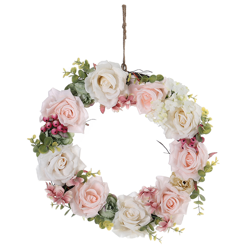 Living and Home Multicolour Vintage Artificial Rose Wreath 30cm Image 1