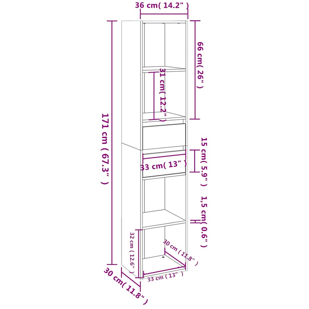 vidaXL 4 Shelf 2 Drawer White Tall Bookcase Image 7