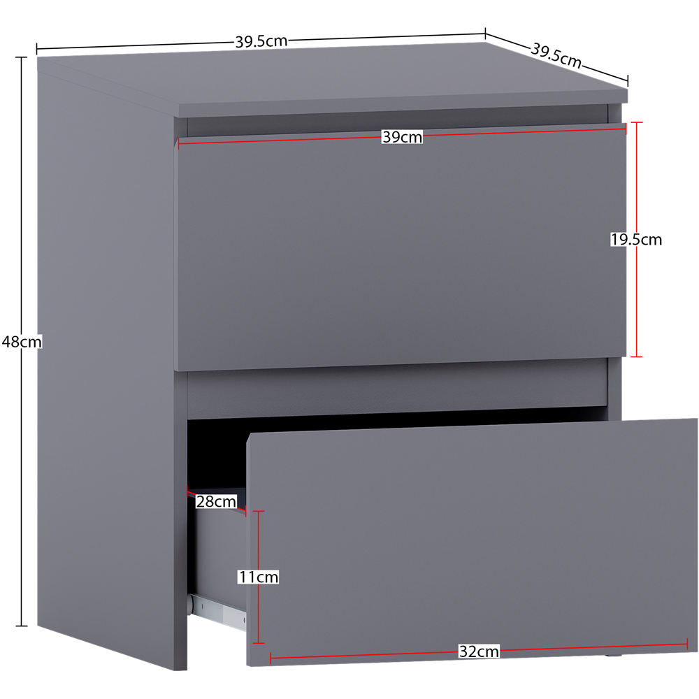 Vida Designs Denver 2 Drawer Grey Bedside Table Image 9