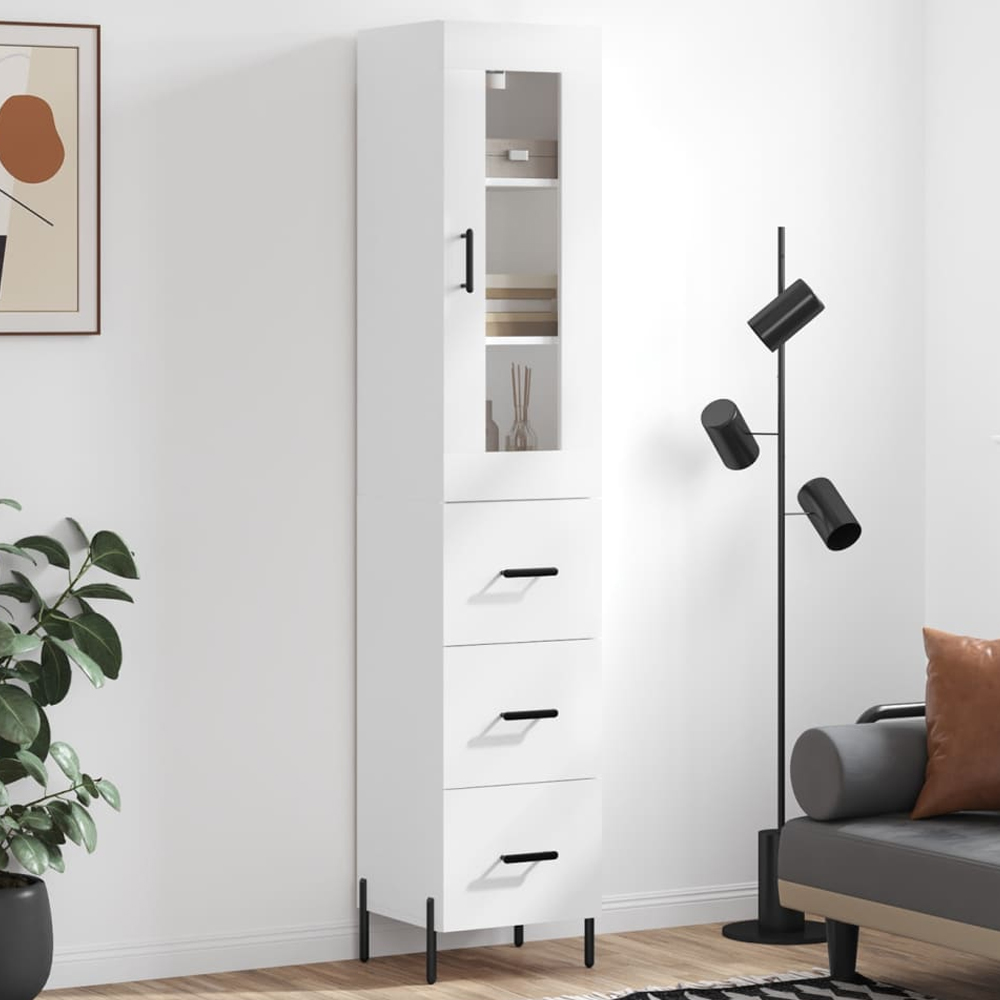 vidaXL Single Door 3 Drawer White Highboard with Metal Legs Image 1