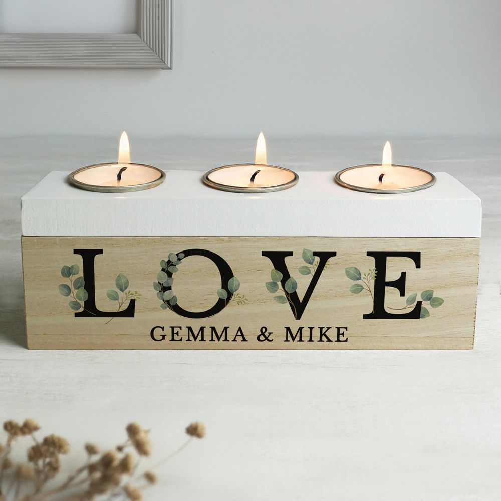 Personalised Memento Personalised Botanical Triple Tea Light Box Image 2